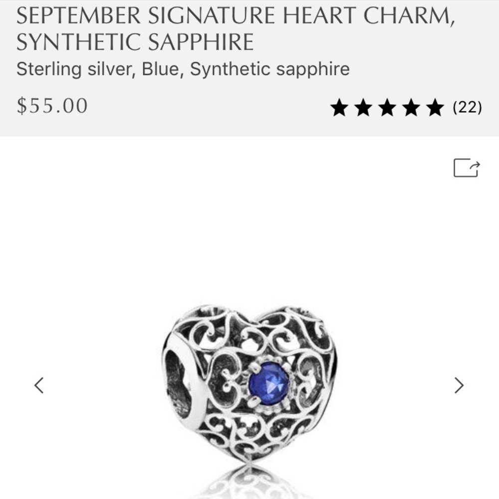 Pandora September sapphire heart charm